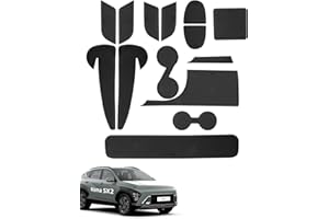 ‎LANGBEAN LANGBEAN Maty Antypoślizgowe dla Hyundai Kona SX2 2024 2025, 14 Sztuk Gumowych Mat na Konsolę Środkową, Schowek, Uchwyt na Kubek, Zintegrowany Otwór w Drzwiach, Podłokietnik, Czarny