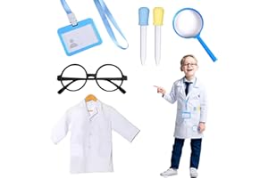 TUONYIS Costume da scienziato per bambini, 6 pezzi, camice da laboratorio per bambini con occhiali contagocce, lente d'ingrandimento, per ragazzi e ragazze, scienziato, medico, scienziato, dottore,