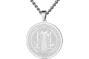 TEAMER Collar Católico Sello San Benito Acero Inoxidable Colgante San Benito Jesús Cruz Amuleto Religioso de la Fuerza Paz Oración Joyería Para Hombres Mujeres