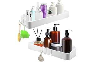 IIRC Półka prysznicowa bez wiercenia, 2 sztuki, regał łazienkowy, maksymalna nośność 7 kg, regał prysznicowy z 6 zdejmowanymi haczykami, półka łazienkowa pod umywalkę, półka ścienna (biała)