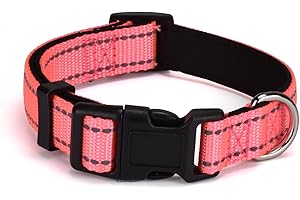 AOKLANT Odblaskowa nylonowa obroża dla psa, wygodnie wyściełana nylonową obrożą, regulowane rozmiary i kolory, idealna dla małych, średnich i dużych psów, różowa, S