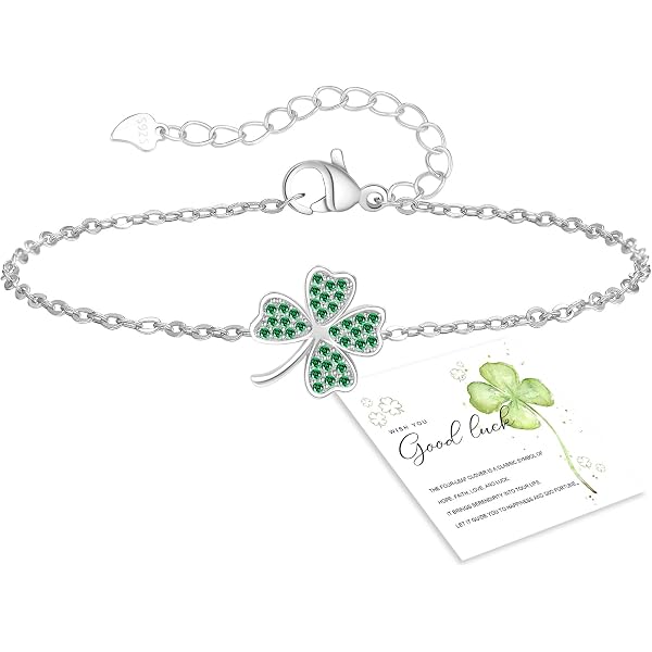 Set 2 Braccialetti Portafortuna Quadrifoglio In Acciaio Inossidabile Con Cristalli – Regolabili, Regalo Per Amica, Donna, Elegante
