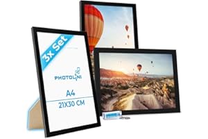 PHOTOLINI Picture Frames, 21 x 30 cm, DIN A4, Modern, Black, made of MDF with Acrylic Glass, Portrait Frame, Removable Frame, Set of 3