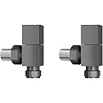 iBathUK Cube Thermostatic Radiator Valve,Solid Brass,Angled Square Radiator Valve Pair, Central Heating,Tower Rail Valve- Anthracite (Set of 2)