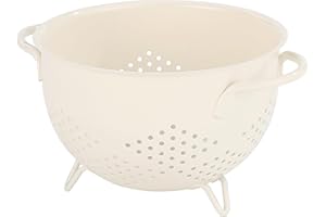 BEIFEIER Scolapasta in metallo verniciato a polvere, autodrenante, con base, da cucina, per pasta, frutta, verdura, con doppi manici (Beige)