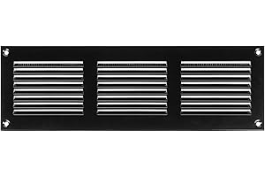 Vent Systems 300 x 100 mm / 12" x 4" Inch Air Vent Cover Black Metal Air Return Grill with Built-in Pest Guard Screen