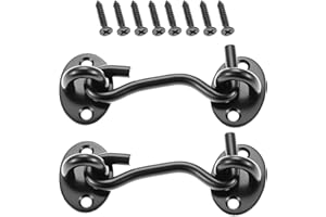 MGOODOO Black 3ins Cabin Hooks and Eye Latch Lock for Patio Doors Shed Gate 75mm Catch Silent Holder Stainless Steel 2Pcs