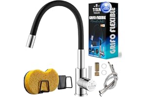 TITAN TREASURE® Grifo de Cocina Flexible 360° – Monomando de Acero Inoxidable, Giratorio Antisalpicaduras, Agua Fría y Caliente, Instalación Fácil sin Fontanero, Fregadero Doble, Torneira Cozinha
