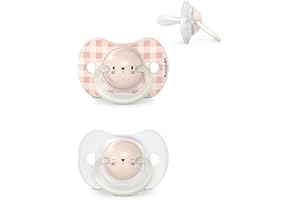 Suavinex Confezione 2 Ciucci, si Illuminano al Buio, Ciucci Fluorescenti per Dormire, per Bambini 0/6 Mesi, con Tettina Simmetrica in Silicone SX Pro, Piatta e Flessibile, Night and Day Coniglio Rosa