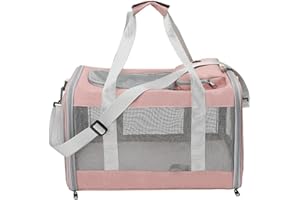 YUOCT Portable Pet Dog Cat Carrier Bag, Breathable Cat Carrier Handbag, Airline Approved, Safety Leash, Foldable Bunny Puppy Cat Carrier up to 20lbs, Cat Bag for Travel Hiking Camping Outdoor (Pink)