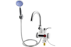WOGQX Robinet De Chauffe-Eau Électrique Pour Douche, Chauffe-Eau Instantané 220 V Avec Affichage Numérique LED, Robinet De Cuisine Avec Pommeau De Douche, Pour Cuisine, Salle De Bain, 3000 W,Under bend