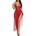 SSoShHub Women's One Piece Lingerie, Deep V Lace Bodysuit with Mesh Skirt Nightie Bodysuit Skirt Bridal Honeymoon Valentine Halloween Nightdress