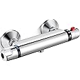 Thermostatic Shower Mixer Bar, AIMOYO Wall Mounted Shower Mixer Valve, Modern Anti Scald Thermostatic Shower Tap, 38°C Temperature Control for Bathroom, Chrome, G1/2" Outlet