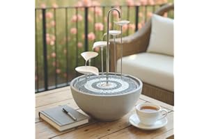 HYDRIA Large 45cm White Leaf Cascade Indoor Outdoor Water Feature, Battery Powered Fountain, includes Glass Mosaic, Porcelain Bowl, Up to 100 Hours per Charge, USB Charging, British Brand, Wireless