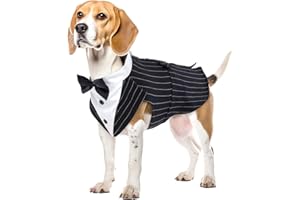 PUMYPOREITY Dog Tuxedo Suit, Dog Suit with Bow Tie Costume Striped Gentleman Dog Wedding Party Suit Pet Clothes Shirt Formal Suit for Puppy Dogs (Stripes, L)