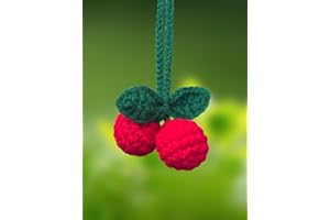 KIAYOO Pendentif de Rétroviseur de Voiture Cerise Tricotée, Décoration Voiture Mignonne pour Rétroviseur, Accessoire Intérieur de Voiture Cadeau d'Anniversaire Noël Nouvel An pour Filles Femmes Amies