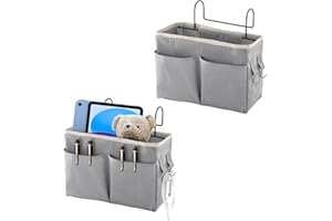 Ksvaye 2 Piezas Organizador de Cabecera, Bolsillos para Cama con Gancho para Hogar, Oficina, Escuela, Litera, Cuna - Bolsa de Almacenamiento (Gris)