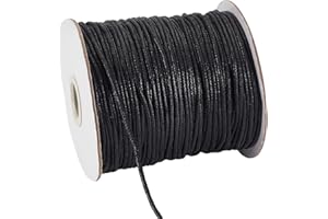 PH PandaHall 100 Iarde Filo Cotone Cerato 2mm Filo per Collane Nero, Filo Cerato per Bracciali Macrame Cordoncino per Collane Fai Da Te per Creazione di Gioielli Artigianato