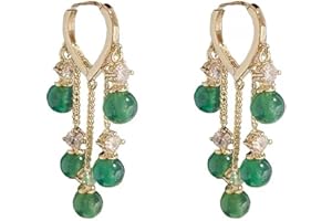 SIXDUTON Pendientes Colgantes de ópalo Esmeralda, Pendientes de Borla de Diamantes Pendientes de aro Chapado en oro Niñas Madre Damas