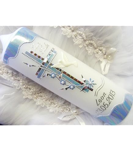 Taufkerze Rustik Sophie – Individuell Mit Name & Datum, Handverziert, 19x6,8 Cm, Wahl: Klassischer Docht