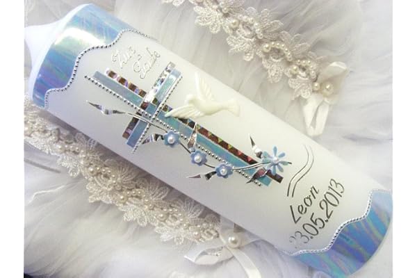 Cierge de baptême, de communion VT-11, pour jeune fille - 250/70 mm - Avecaccessoire personnalisable