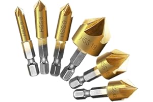 BEENLE-ICEY Set di 6 svasatori conici con codolo esagonale e smussatura a 90°, per metallo e legno, con punta svasata, rivestimento in titanio, 6/8/9/12/16/19 mm