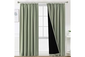 H.Versailtex 100% Blackout Curtains for Bedroom, Pencil Pleat Black Out Living Room Curtains Super Soft Thermal Insulated Curtain Pair Panel with Tiebacks, W90x L90 Inch, 2 Panels, Light Sage