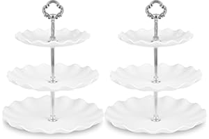 NWK Pack of 2 Large Stable 3-Tier Cupcake Stand 30cm Height Plastic Cake Stand Food Round Display for Wedding Birthday Graduation Afternoon Tea Party (Silver, Large)