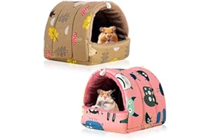 HMCEY 2 Pcs Maison Cochon d'Inde,Maison Hamster Tissu,Couchages pour Petits Animaux,Lit en Peluche Lapin,Cabane Lapin Interieur,Cachette pour Cochon d'Inde Lavables,Lits Grotte Chaud pour Chinchilla