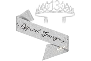 MOITKPTT 13th Birthday Sash and Tiara, Happy 13th Birthday Crown Birthday Gift for Girl, Teenager Thirteen Years Old Birthday Tiara Crowns for Girls Gift (Silver)