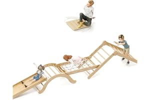 Trintion 5-in-1 Indoor-Klettergerüst für Kleinkinder, Montessori-Klettergerüst-Set mit Kletterdreieck, Bogen, Rutsche, Kletternetz und Kissen, faltbares Kletterspielzeug für Kinder