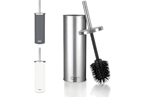 BADIONA Brosse toilettes WC Silicone Argent Mat - Brosse WC en Inoxydable & Interchangeable I Brosse à WC antibactérienne Balai toilette WC Balayette wc Brosse de toilette WC Originale avec tête noire
