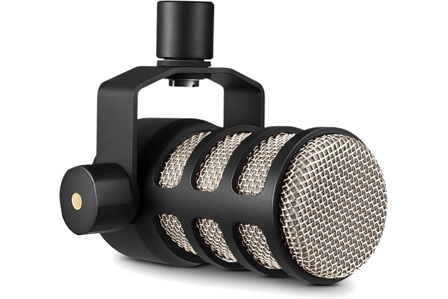 RØDE PodMic Micrófono dinámico de calidad de radiodifusión con soporte giratorio integrado para podcasting, streaming, gaming