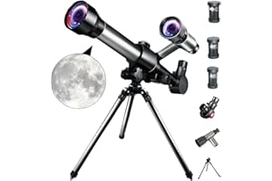 OMUIETIO Telescope for Kids, Astronomical Telescope 50mm, 20/30/40X HD Outdoor Monocular Space Telescopes with Adjustable Tripod, 3 eyepieces, Portable Refractor Spotting Scope for Kids and Beginners