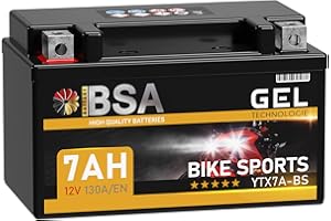 ‎BSA BATTERY HIGH QUALITY BATTERIES BSA YTX7A-BS GEL Roller Batterie 12V 7Ah 130A/EN Motorradbatterie doppelte Lebensdauer entspricht 50615 CTX7A-BS JMTX7A-BS vorgeladen auslaufsicher wartungsfrei ersetzt 6Ah