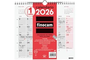 Finocam - Calendario de pared 2026 Mes Vista Enero - Diciembre (12 meses) | Calendario 2026 para anotar | Planificador mensual Neutro - Español