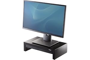 Fellowes Designer Suites Monitor Stand - 3 Height Adjustable Monitor Riser for Desk with Storage Space - Ergonomic Computer Stand for Laptops, Computers, iMac, PC, Notebook - Max Weight 18kg - Black