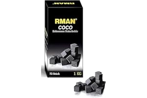 RMAN 1KG Shisha Kohle Naturkohle Kokosnuss und BBQ Hochwertige Kokoskohle Kokos Coal Briketts für Wasserpfeife Grill mit Langer Brenndauer
