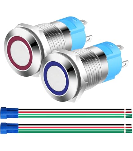 2 Interrupteurs Bouton-poussoir Momentané 12mm - 12V/24V 3A - Étanche IP66 Avec LED Rouge Et Prise Pré-câblée
