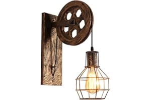 STOEX Lampada da parete in stile vintage a gabbia di ferro, applique creativa per puleggia industriale, design rustico, per corridoio, cucina, ristorante, hotel, bar, colore: bronzo