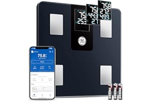 GE Balance Pese Personne Connectée: Bluetooth Balance Grand Écran avec 9 Mesures affichées Pese Personne Masse Graisseuse et Muscle IMC Pèse-Personne Intelligent avec app 180kg/396lb