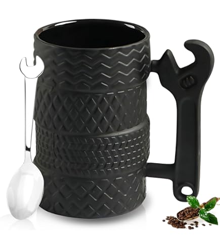 Band 3D grote capaciteit 450 ml keramische autobeker met lepel en handvat voor mannen, kantoor, autoliefhebbers, thuis, cadeau voor chauffeur, monteur