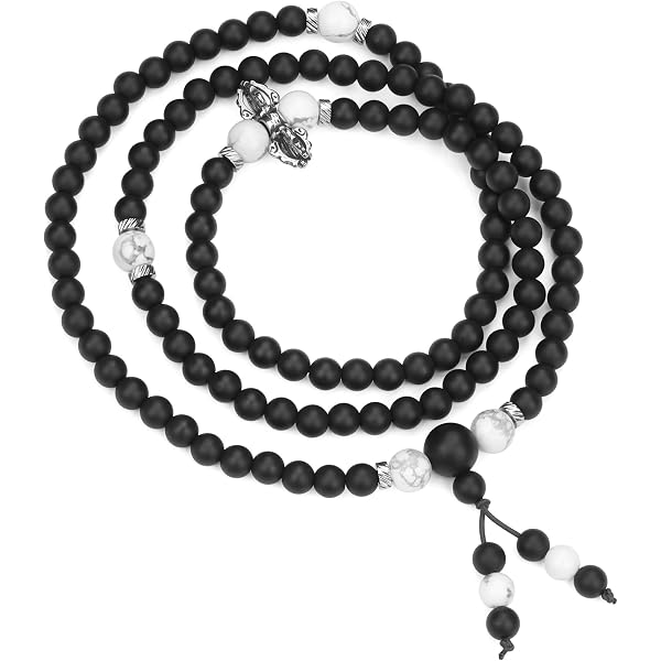 Bracciale Mala 108 Perle In Onice E Occhio Di Tigre - Buddhista Unisex