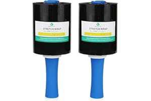 BOMEI PACK Black Mini Stretch Wrap Film 2 Rolls with 2 Handles,Mini Shrink Film Rolls 5 inch 1000 ft 80 Gauge Self Adhering Shrink cling Film to Secure objects for Moving Objects Wrapping Packing