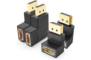 J&D 4-pieza Adaptadores DisplayPort, 4 Pcs Macho a Hembra 90 Grados arriba y abajo en Ángulo y 90 Grados Izquierdo y Derecho en Ángulo Adaptador DP Plano Vertical con Conectores Chapado en Oro