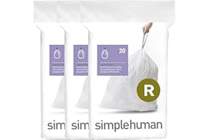 simplehuman CW0253 sacchi spazzatura, sacchetti su misura codice R, bianchi, 3 x confezione da 20 (60 sacchetti)