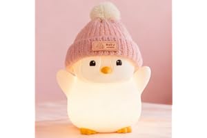 FAMIDUO Luz Nocturna Bebe Pingüino, Luz Nocturna Infantil de Silicona con Control Táctil, LED Recargable Lampara Bebe Noche 20 Minutos Temporizador,Decoración para Dormitorio,Regalo para Bebés y Niños