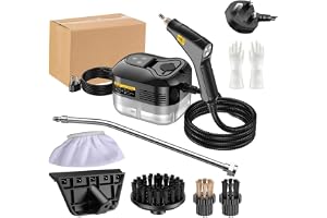 XISICIAO Handheld Pressurized Steam Cleaner with 6 pcs Accessories, Portable Steamer for Cleaning, Steam Cleaner for Home Use, Steamer for Cleaning Car, Furniture, Floor (Black, AE Plug)