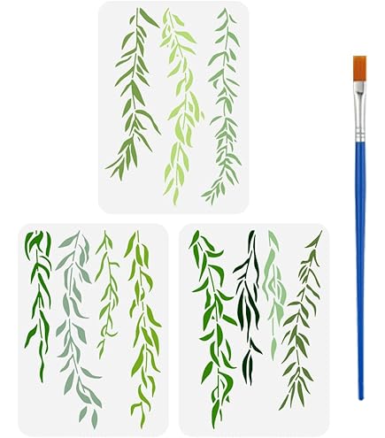Pochoir Feuilles Eucalyptus Réutilisable - 21x29,7 Cm Avec Pinceau | Pour Peinture Sur Bois, Tissu, Mur - 12