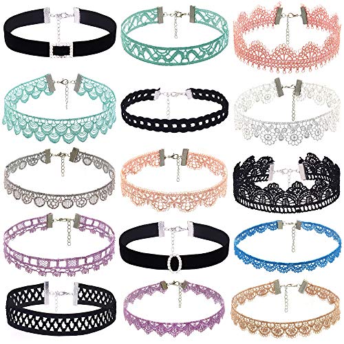 Preisvergleich Produktbild JUSTSELL Halskette Set DamenFrauen Velvet Klassische Gothic Tattoo Spitze Choker 15 Stück Mehrfarbig Choker Mode-Design Kette Süß Halskette Elegant Halskette
